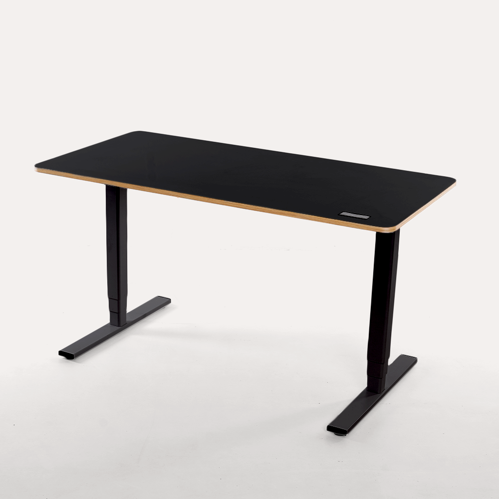 Höhenverstellbarer Schreibtisch, Nanuk Woodline Kollektion – SIMPLON DESK, Eiche Echtholz schwarz
