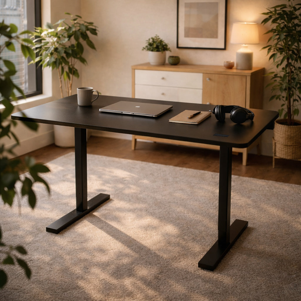 Elektrisch höhenverstellbarer Schreibtisch Kante schwarz