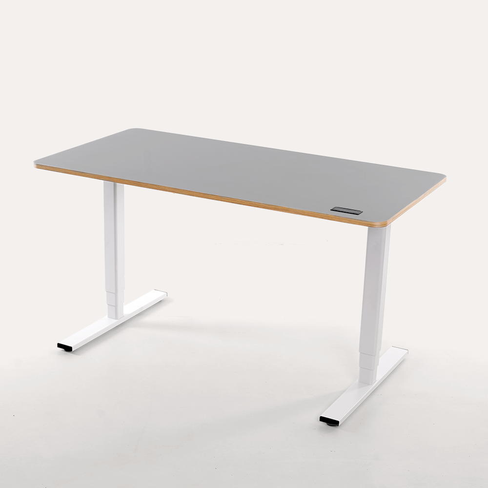 Höhenverstellbarer Schreibtisch, Nanuk Woodline Kollektion – CAUMA DESK, Eiche Echtholz grau