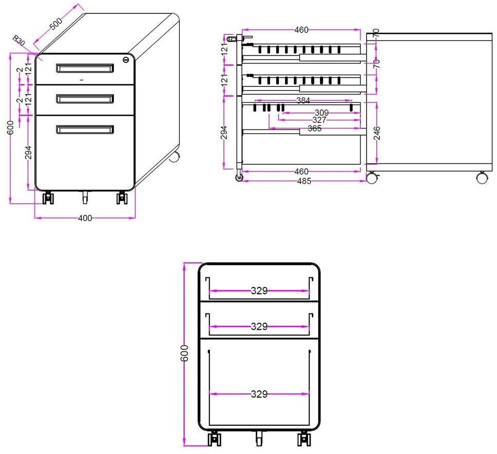 Rollcontainer / Korpus schwarz