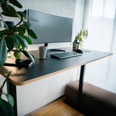 Höhenverstellbarer Schreibtisch, Nanuk Woodline Kollektion – SIMPLON DESK, Eiche Echtholz schwarz